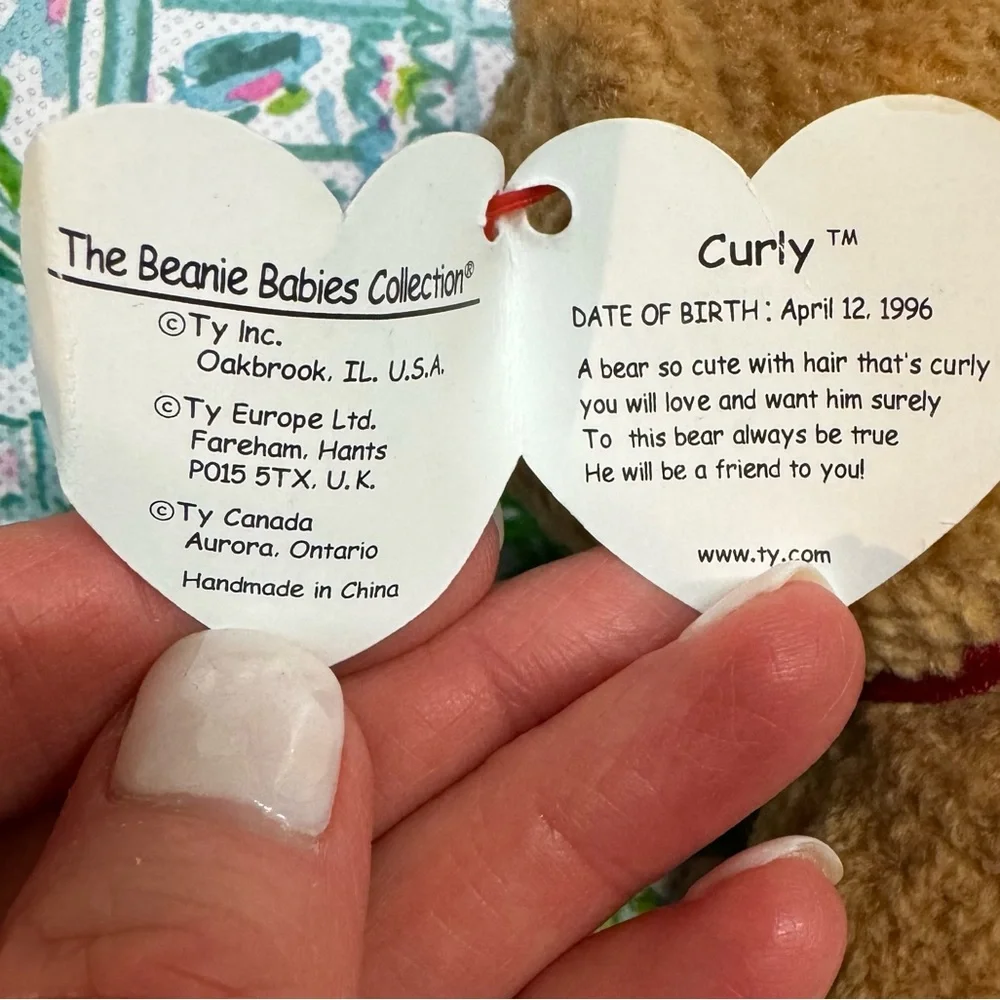 Vintage Ty Beanie Baby Curly Bear PE Pellets 5th Gen Tags